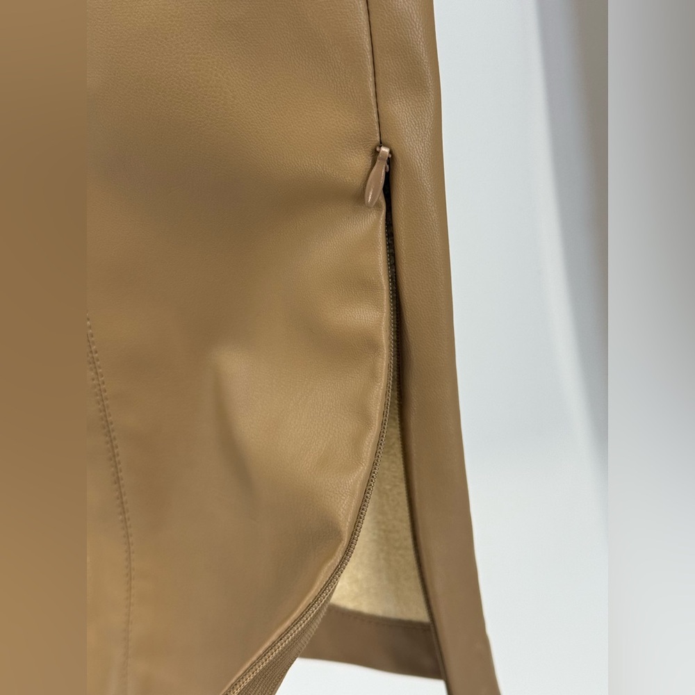 Zara Camel High-Waisted Faux Leather Flare Pants Chic Retro Wide Leg Trousers-XS - Picture 7 of 14
